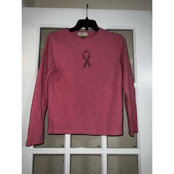 M&C sportswear pink knit breast cancer awareness blouse sequined long sleeve SM - Picture 1 of 3